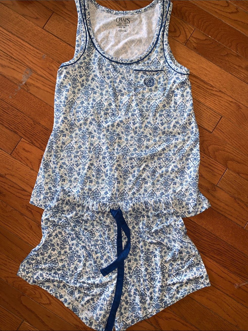 Chaps Girls Blue and White Floral Tank Top & Shorts Pajama Set